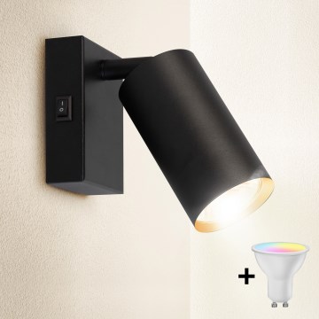 Brilagi - Dimmable LED RGBW wall spotlight with switch SELE 1xGU10/4.8W/230V 3000K black/gold + remote control