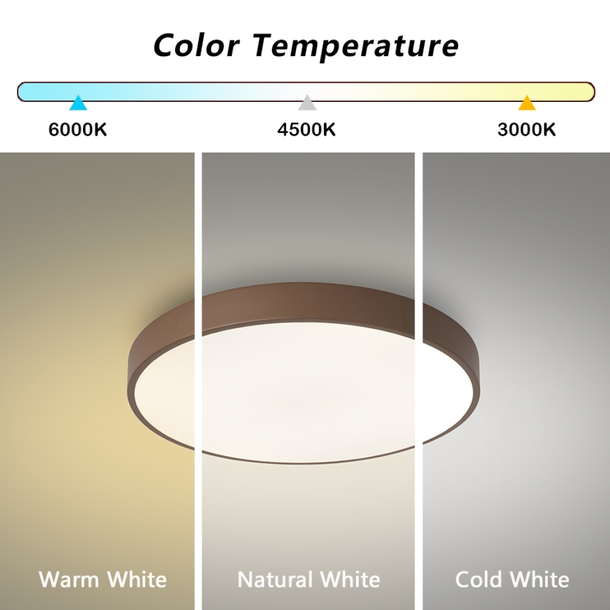 Brilagi - Dimmable LED Ceiling Light POOL LED/60W/230V 3000-6000K, Ø 50 cm, Brown + Remote Control