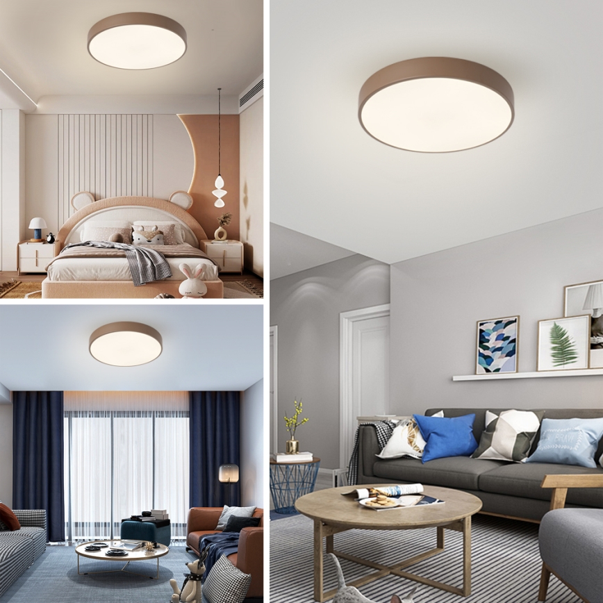 Brilagi - Dimmable LED Ceiling Light POOL LED/60W/230V 3000-6000K, Ø 50 cm, Brown + Remote Control