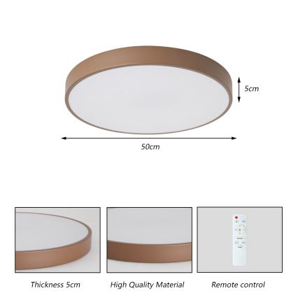Brilagi - Dimmable LED Ceiling Light POOL LED/60W/230V 3000-6000K, Ø 50 cm, Brown + Remote Control