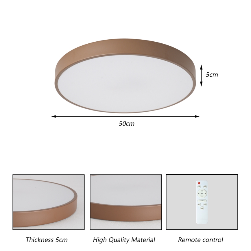Brilagi - Dimmable LED Ceiling Light POOL LED/60W/230V 3000-6000K, Ø 50 cm, Brown + Remote Control