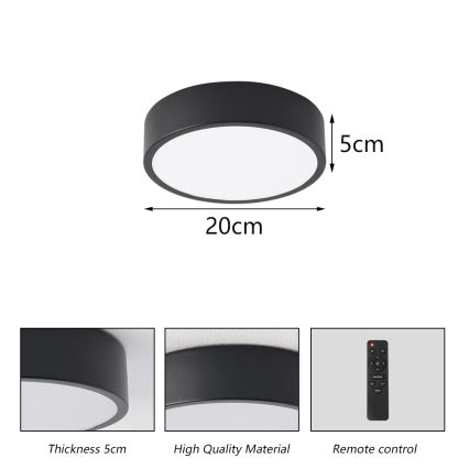 Brilagi - POOL LED Dimmable Ceiling Light LED/18W/230V 3000-6000K 20 cm Black + Remote Control