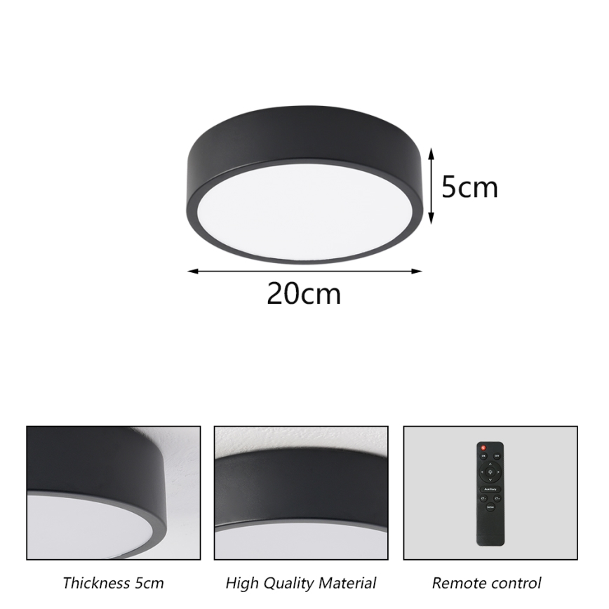 Brilagi - POOL LED Dimmable Ceiling Light LED/18W/230V 3000-6000K 20 cm Black + Remote Control