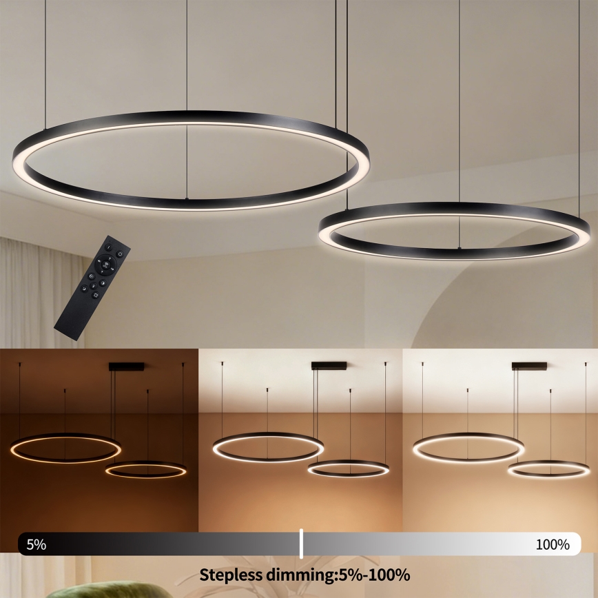 Brilagi - LED Dimmable Cable-Suspended Chandelier PORTOFINO LED/98W/230V 3000-6000K Black + Remote Control