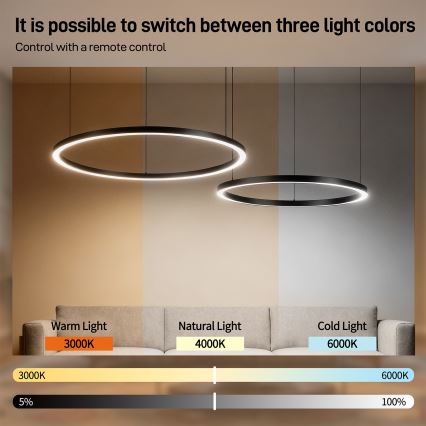 Brilagi - LED Dimmable Cable-Suspended Chandelier PORTOFINO LED/98W/230V 3000-6000K Black + Remote Control