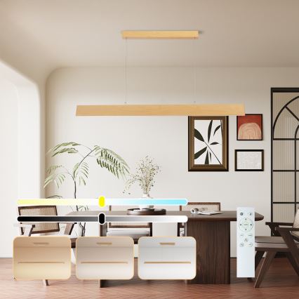 Brilagi - SLIMLINE Dimmable LED cable pendant light LED/40W/230V 3000-6000K oak finish + remote control