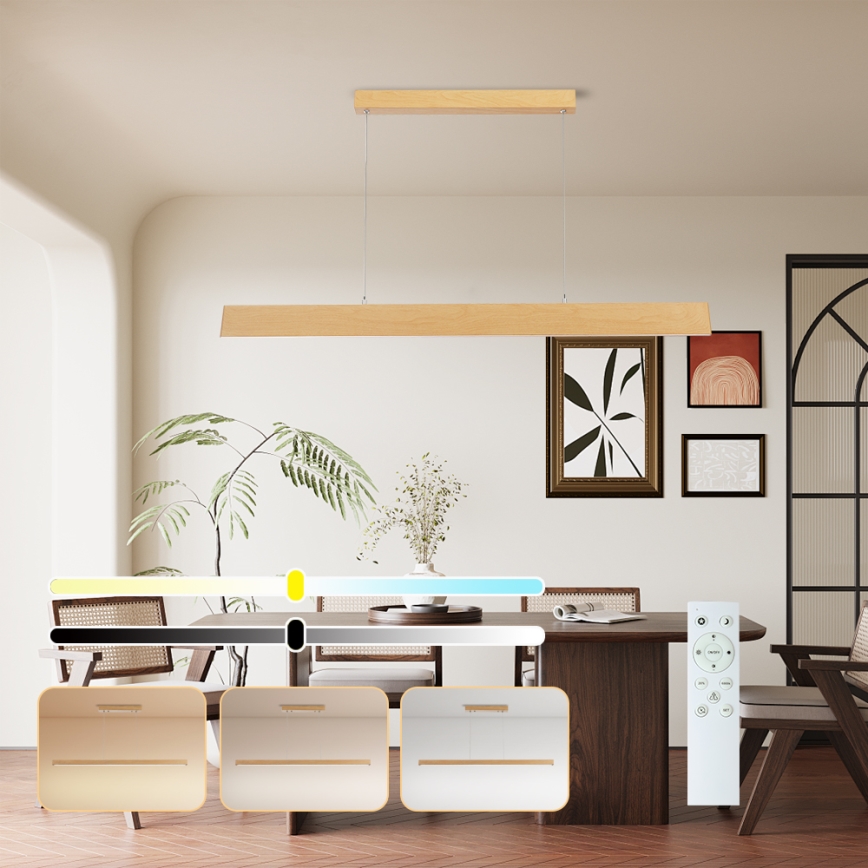 Brilagi - SLIMLINE Dimmable LED cable pendant light LED/40W/230V 3000-6000K oak finish + remote control