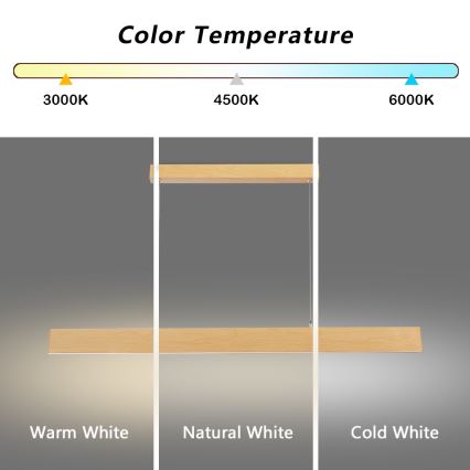Brilagi - SLIMLINE Dimmable LED cable pendant light LED/40W/230V 3000-6000K oak finish + remote control