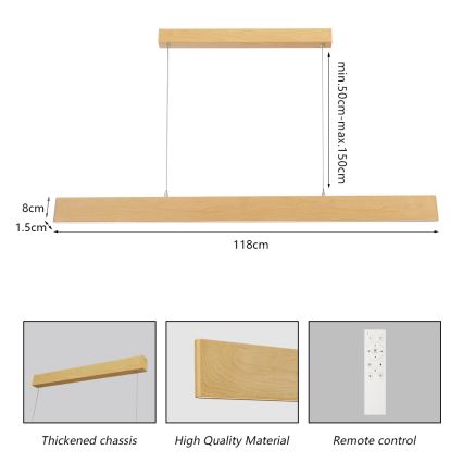 Brilagi - SLIMLINE Dimmable LED cable pendant light LED/40W/230V 3000-6000K oak finish + remote control