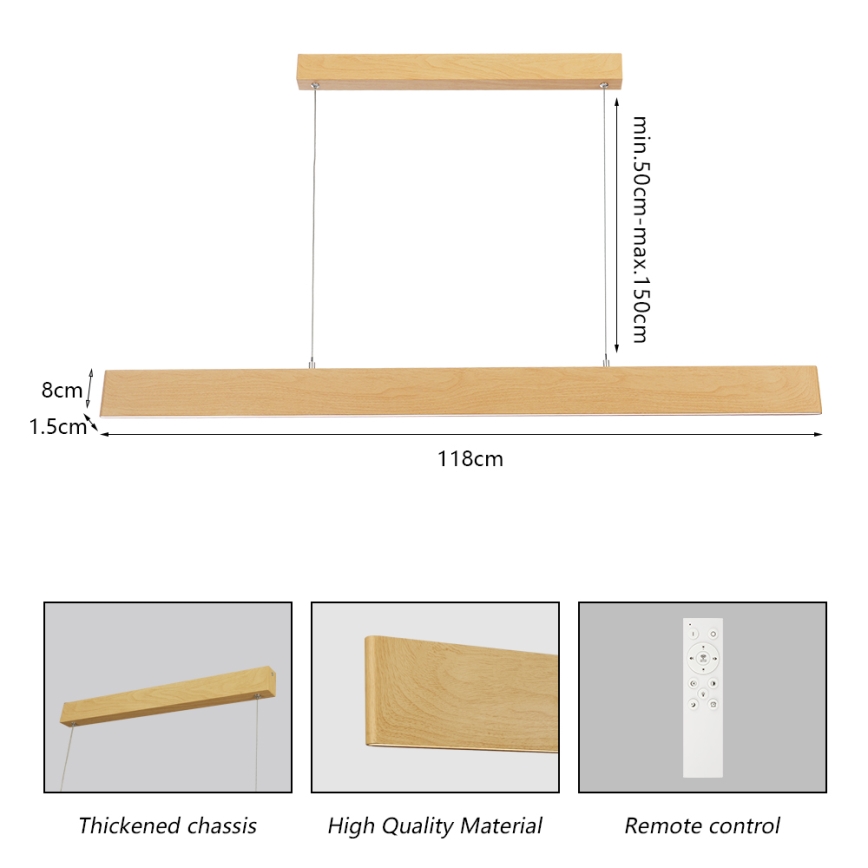 Brilagi - SLIMLINE Dimmable LED cable pendant light LED/40W/230V 3000-6000K oak finish + remote control