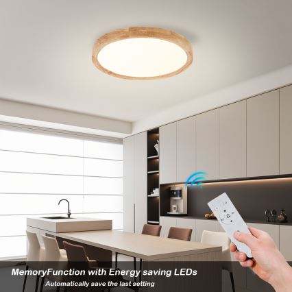 Brilagi - WOODROUND Dimmable LED Ceiling Light 30W/230V 3000-6000K Ø40 cm Wood CRI 90 + Remote Control