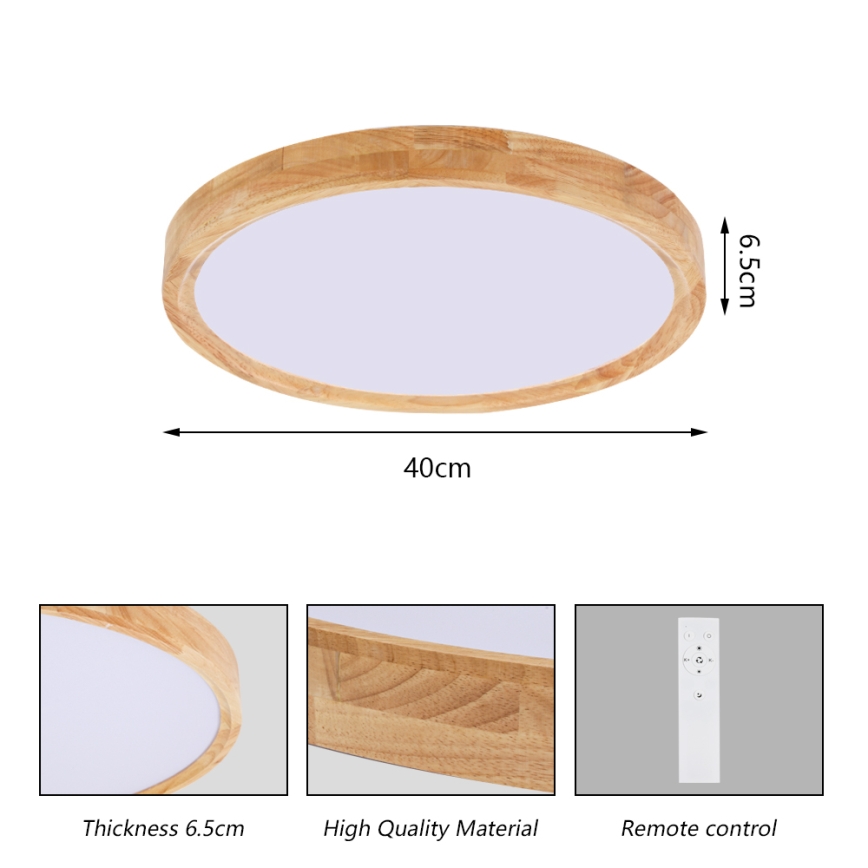 Brilagi - WOODROUND Dimmable LED Ceiling Light 30W/230V 3000-6000K Ø40 cm Wood CRI 90 + Remote Control