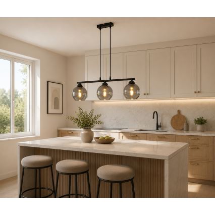 BRILAGI - DIOR Cable-Suspended Pendant Light 3xE27/60W/230V Black/Smoked Gray