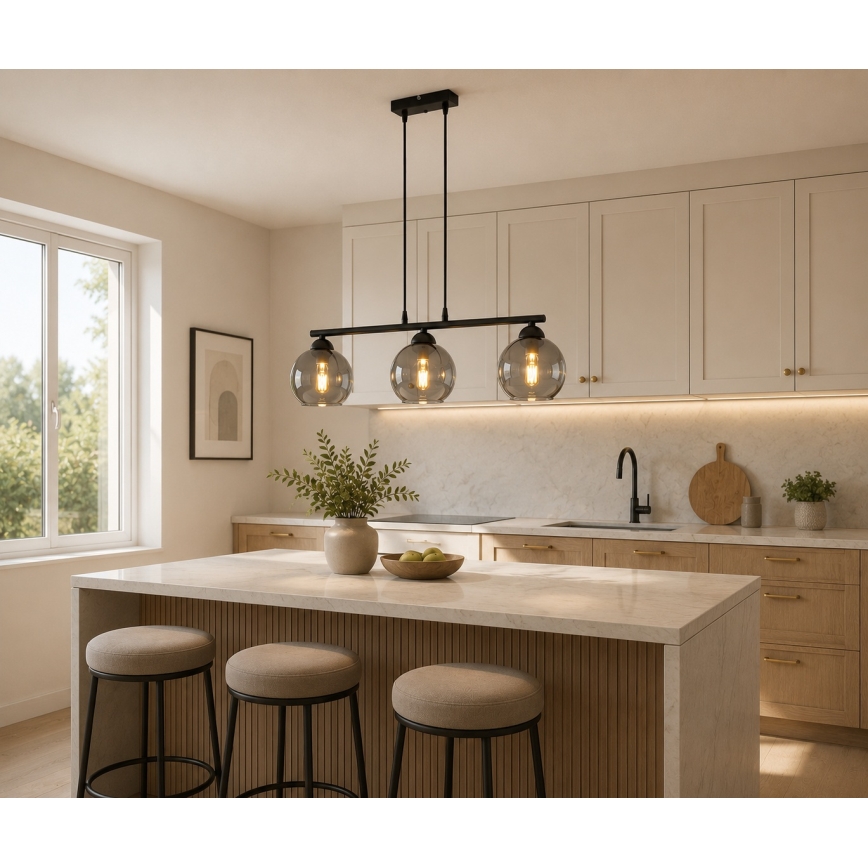 BRILAGI - DIOR Cable-Suspended Pendant Light 3xE27/60W/230V Black/Smoked Gray