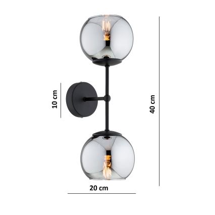 BRILAGI - DIOR Wall Lamp 2xE27/60W/230V Black/Smoked Grey