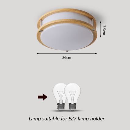 Brilagi - ELARO Ceiling Light 2xE27/40W/230V dia. 26 cm Wood Effect