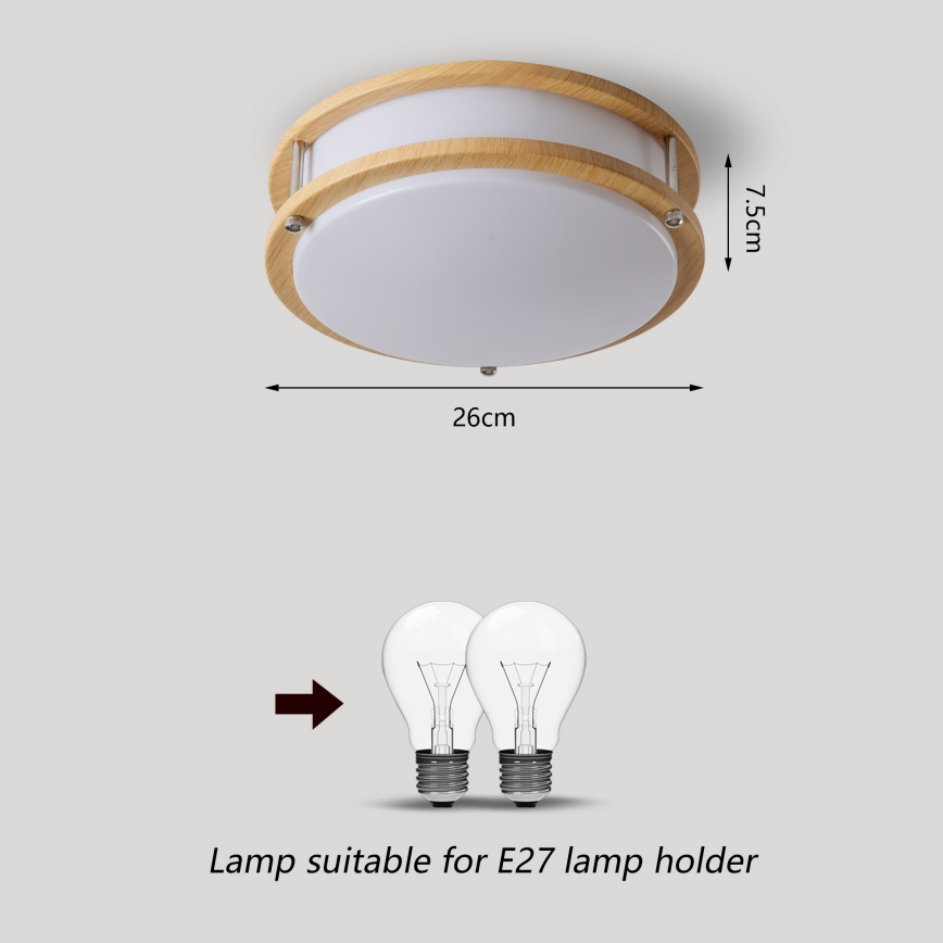 Brilagi - ELARO Ceiling Light 2xE27/40W/230V dia. 26 cm Wood Effect