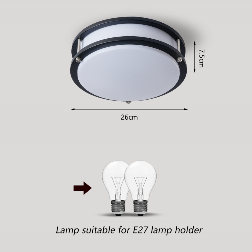 Brilagi - ELARO ceiling light 2xE27/40W/230V, Ø 26 cm, black