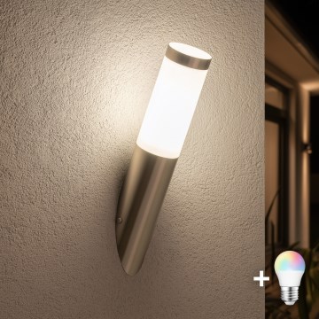 BRILAGI - ELIA LED RGBW Dimmable Outdoor Wall Light 1x E27 / 6.5W / 230V 2700-6500K IP44 Wi-Fi Matte Chrome