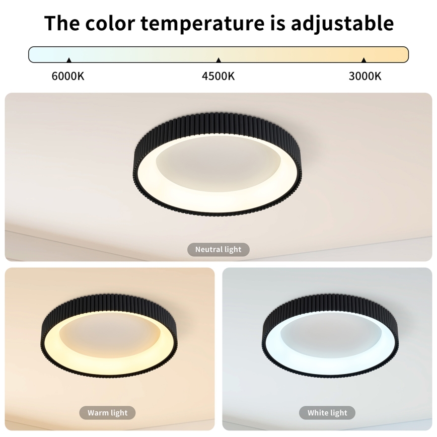 Brilagi - LED Dimmable Ceiling Light FALCON MODERN LED/30W/230V 3000-6500K Ø 40 cm Black + Remote Control