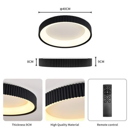 Brilagi - LED Dimmable Ceiling Light FALCON MODERN LED/30W/230V 3000-6500K Ø 40 cm Black + Remote Control