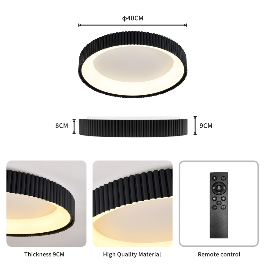 Brilagi - LED Dimmable Ceiling Light FALCON MODERN LED/30W/230V 3000-6500K Ø 40 cm Black + Remote Control
