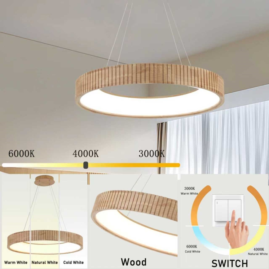 Brilagi - LED pendant on cable FALCON WOOD MODERN LED/40W/230V 3000/4000/6000K Ø 60 cm wood