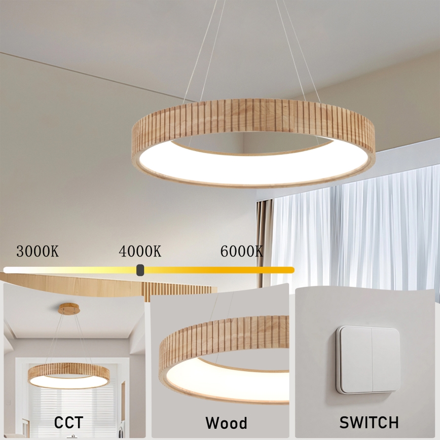 Brilagi - LED pendant on cable FALCON WOOD MODERN LED/40W/230V 3000/4000/6000K Ø 60 cm wood