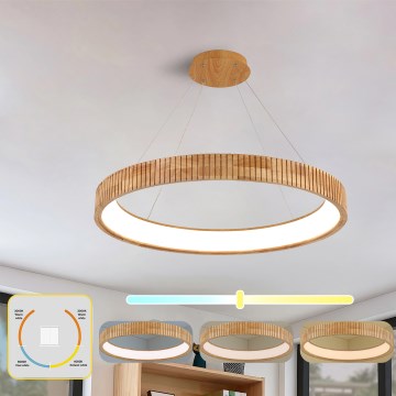 Brilagi - FALCON WOOD MODERN LED Cable Pendant, 60W, 230V, Selectable 3000/4000/6000K, Ø80 cm, Wood