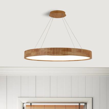 Brilagi - FALCON WOOD MODERN LED Cable Pendant, 60W, 230V, Selectable 3000/4000/6000K, Ø80 cm, Wood