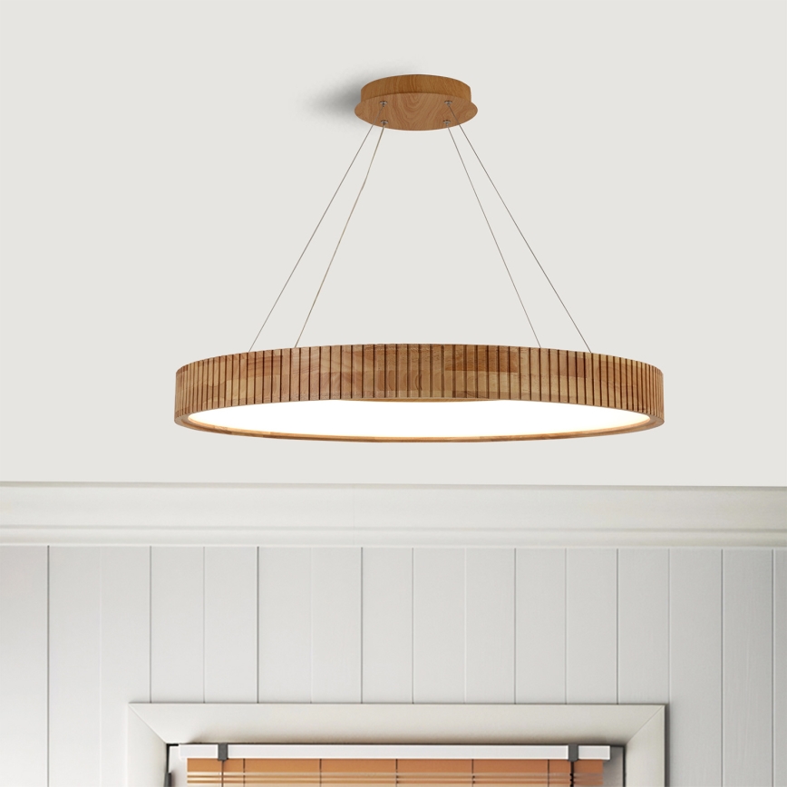 Brilagi - FALCON WOOD MODERN LED Cable Pendant, 60W, 230V, Selectable 3000/4000/6000K, Ø80 cm, Wood