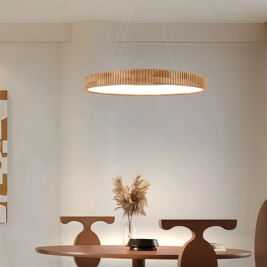 Brilagi - FALCON WOOD MODERN LED Cable Pendant, 60W, 230V, Selectable 3000/4000/6000K, Ø80 cm, Wood