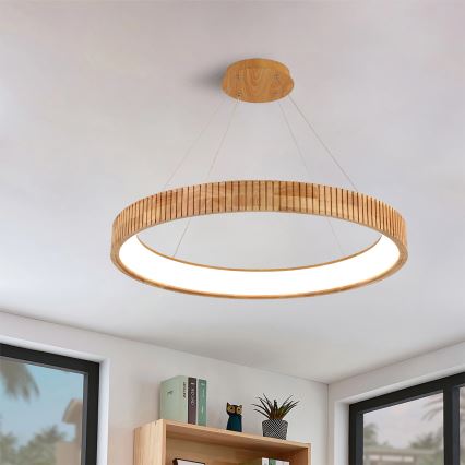 Brilagi - FALCON WOOD MODERN LED Cable Pendant, 60W, 230V, Selectable 3000/4000/6000K, Ø80 cm, Wood