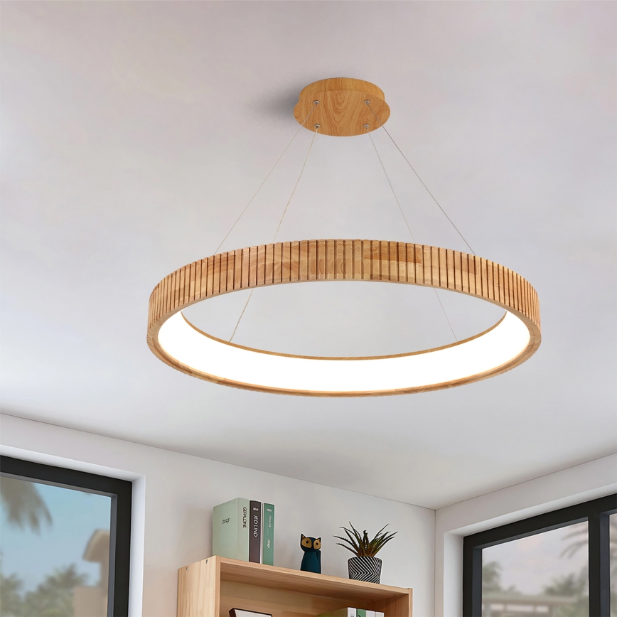 Brilagi - FALCON WOOD MODERN LED Cable Pendant, 60W, 230V, Selectable 3000/4000/6000K, Ø80 cm, Wood
