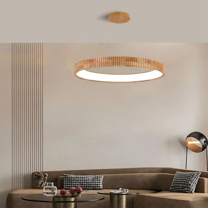 Brilagi - FALCON WOOD MODERN LED Cable Pendant, 60W, 230V, Selectable 3000/4000/6000K, Ø80 cm, Wood