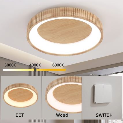Brilagi - FALCON WOOD MODERN LED Ceiling Light LED/40W/230V 3000/4000/6000K Ø 60 cm wood