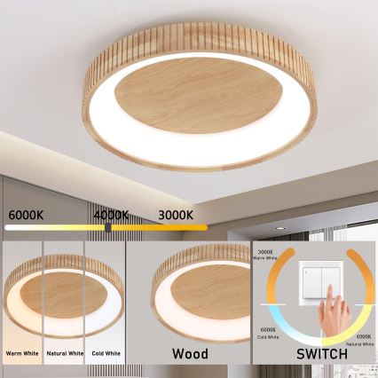 Brilagi - FALCON WOOD MODERN LED Ceiling Light LED/40W/230V 3000/4000/6000K Ø 60 cm wood