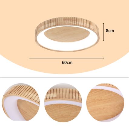 Brilagi - FALCON WOOD MODERN LED Ceiling Light LED/40W/230V 3000/4000/6000K Ø 60 cm wood