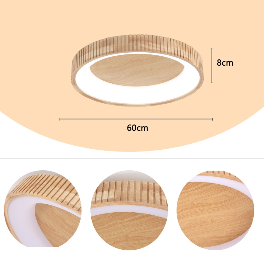 Brilagi - FALCON WOOD MODERN LED Ceiling Light LED/40W/230V 3000/4000/6000K Ø 60 cm wood