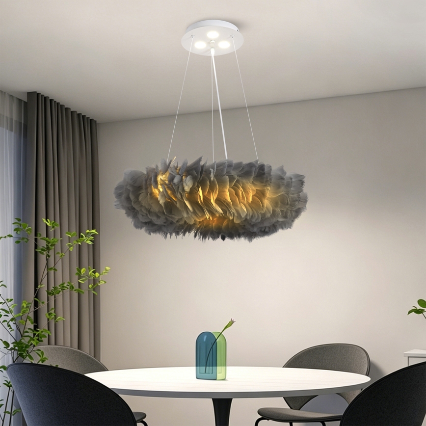 BRILAGI - FEATHER LED Cable-Suspended Pendant 3x E27/40W/230V + 3x LED/3W Ø 50 cm Gray