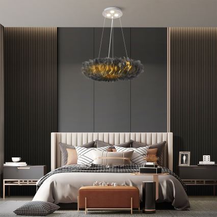 BRILAGI - FEATHER LED Cable-Suspended Pendant 3x E27/40W/230V + 3x LED/3W Ø 50 cm Gray
