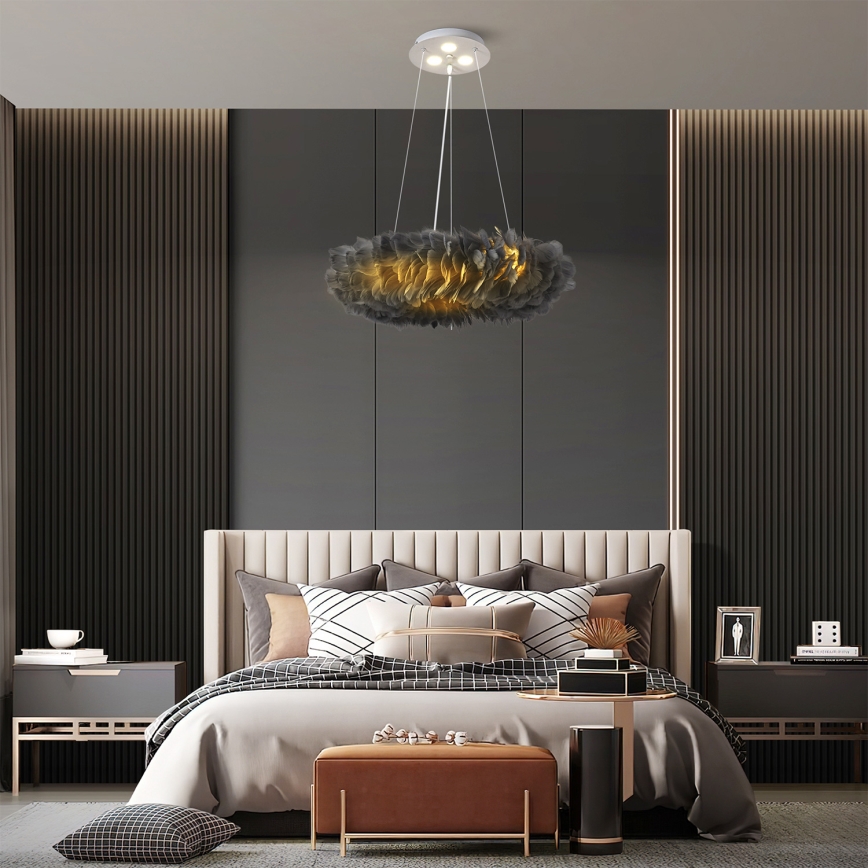 BRILAGI - FEATHER LED Cable-Suspended Pendant 3x E27/40W/230V + 3x LED/3W Ø 50 cm Gray