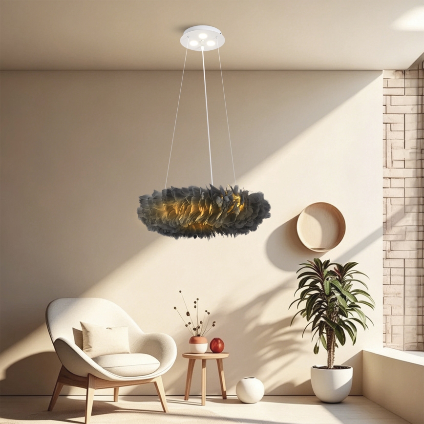 BRILAGI - FEATHER LED Cable-Suspended Pendant 3x E27/40W/230V + 3x LED/3W Ø 50 cm Gray