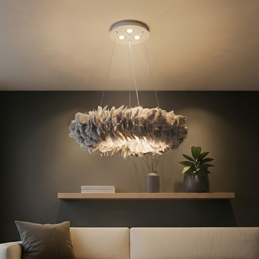 BRILAGI - FEATHER LED Cable-Suspended Pendant 3x E27/40W/230V + 3x LED/3W Ø 50 cm Gray