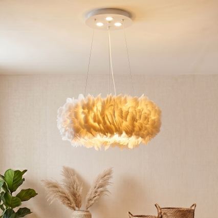 BRILAGI - FEATHER LED Pendant on Cable, 3×E27 (40W/230V) + 3×LED (3W), Ø 50 cm, White