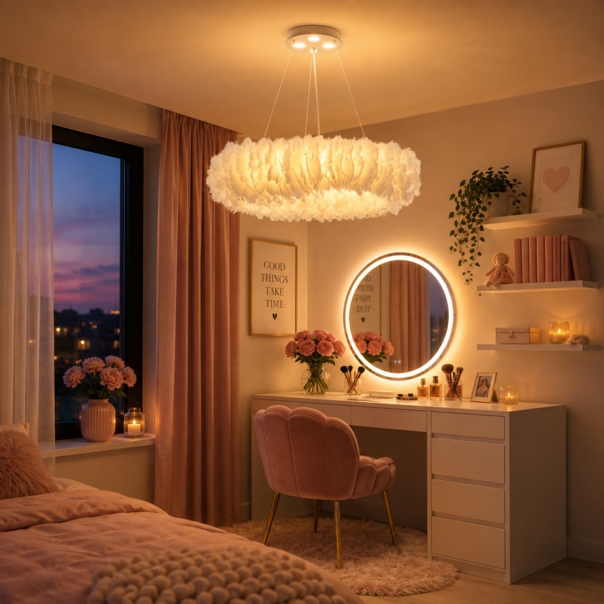 BRILAGI - FEATHER LED Pendant on Cable, 3×E27 (40W/230V) + 3×LED (3W), Ø 50 cm, White