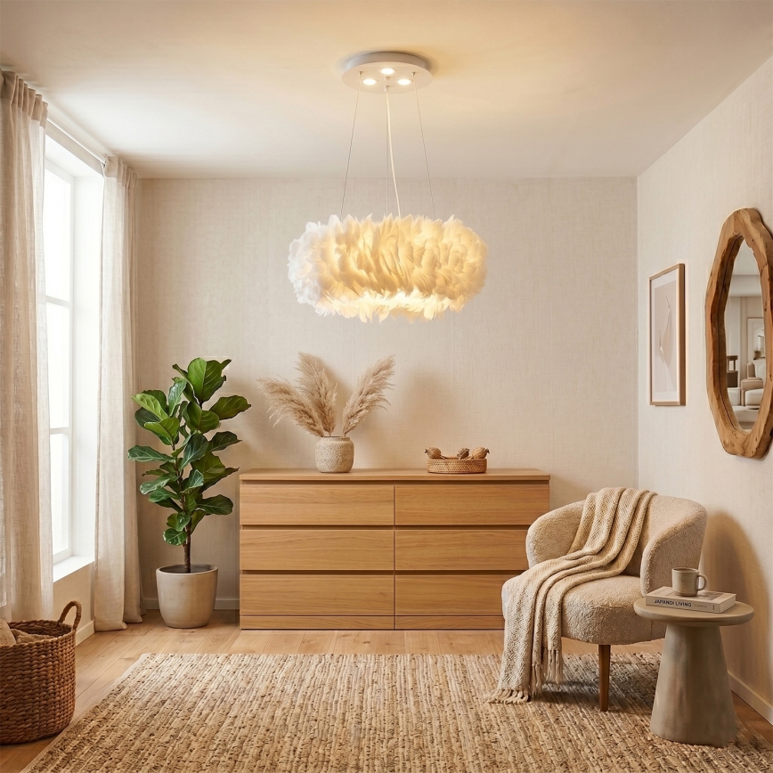 BRILAGI - FEATHER LED Pendant on Cable, 3×E27 (40W/230V) + 3×LED (3W), Ø 50 cm, White