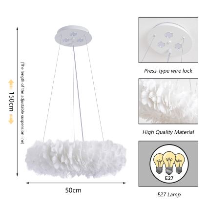 BRILAGI - FEATHER LED Pendant on Cable, 3×E27 (40W/230V) + 3×LED (3W), Ø 50 cm, White