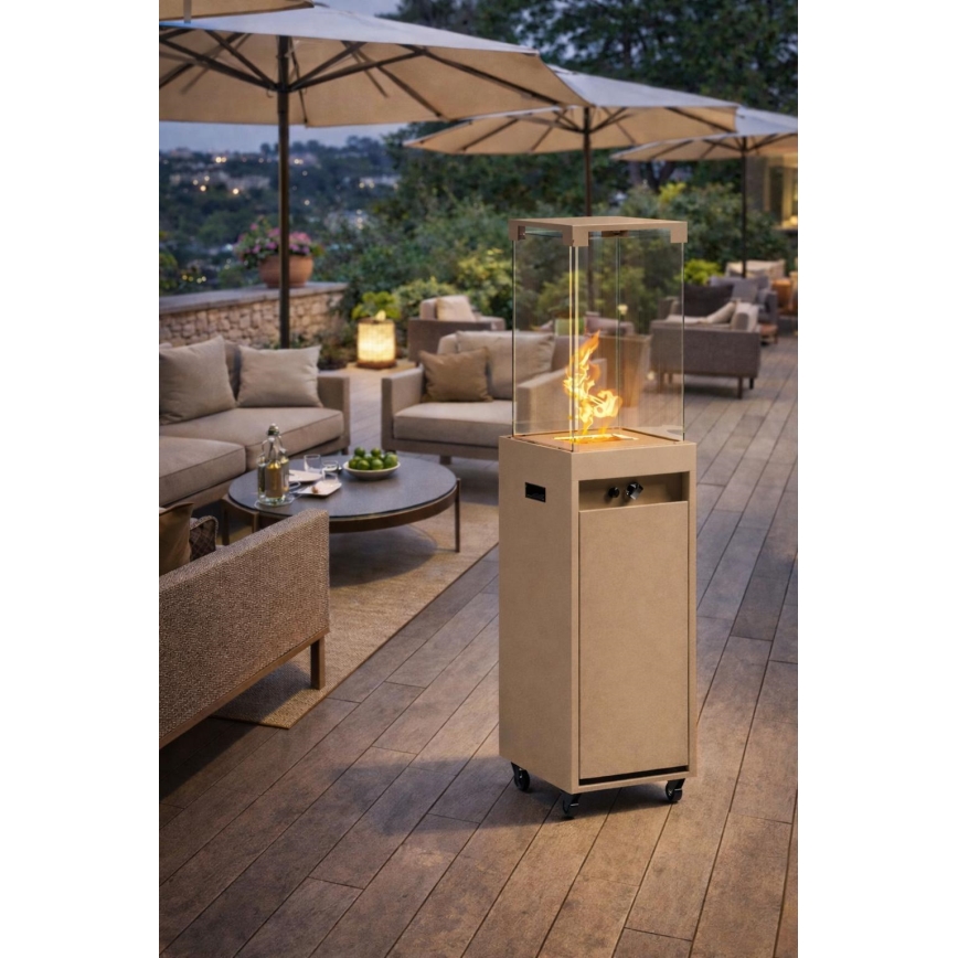 Brilagi - Outdoor Gas Fireplace FLARO GAS 142x36 cm 8kW 1xAAA Beige + Protective Cover