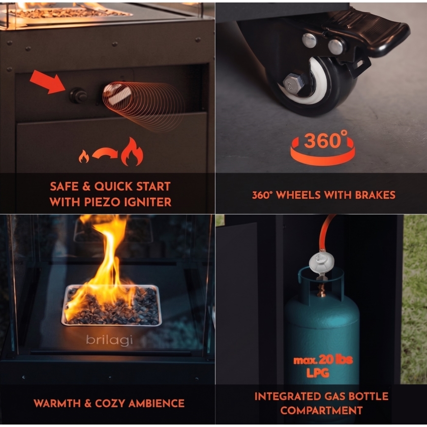Brilagi - Outdoor Gas Fireplace FLARO GAS 142x36 cm 8kW 1xAAA Beige + Protective Cover